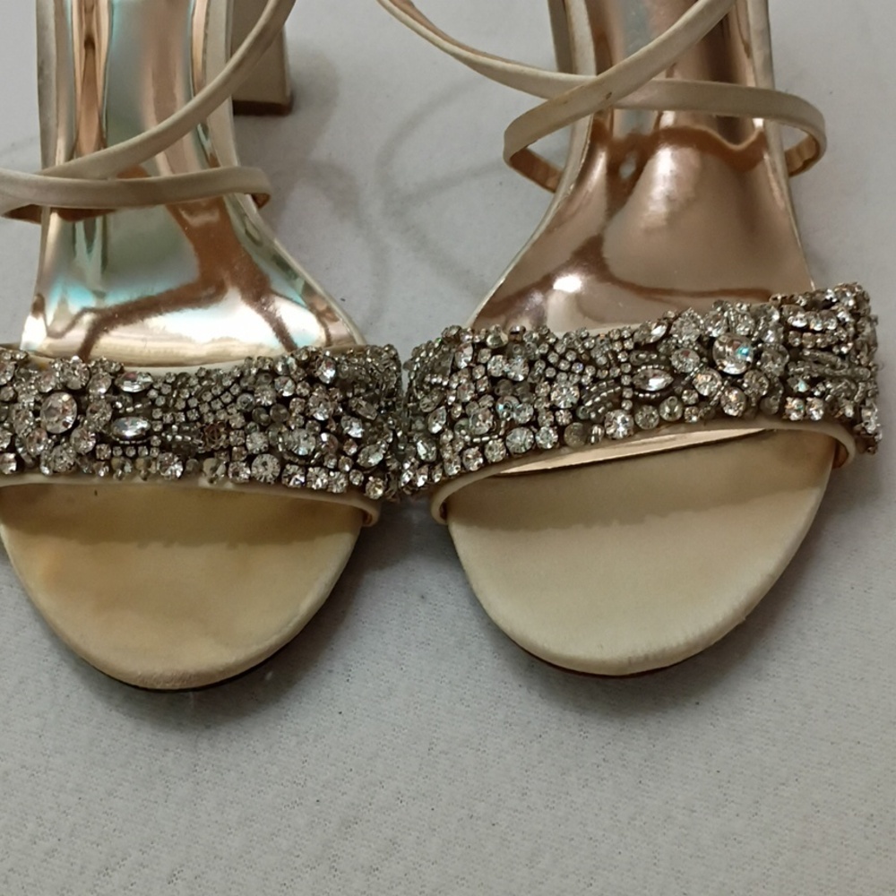 Badgley Mischka Rose Gold Jeweled Ankle-Strap Heels - Picture 9 of 10